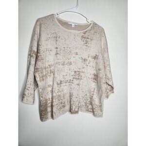 Pure Jill Womens Jacquard Kimono Sweater 3/4 Sleeve Tan Organic Cotton XS J Jill